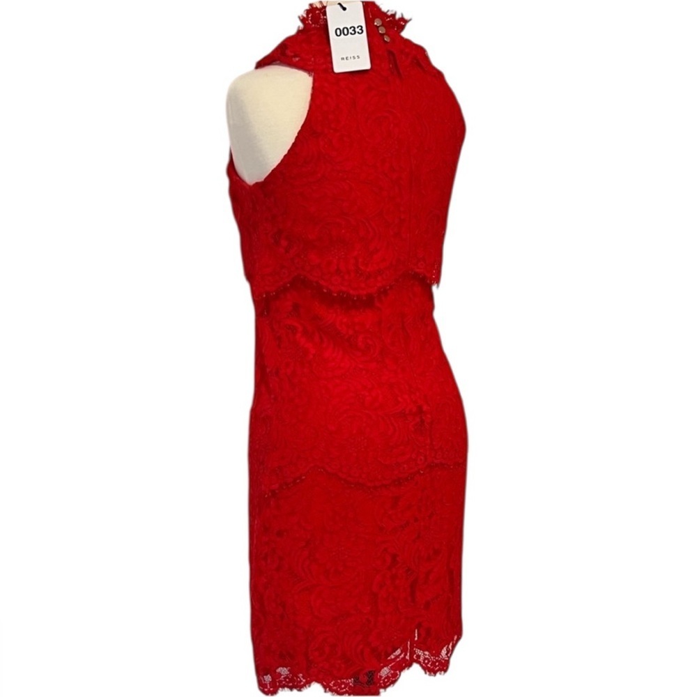REISS Sophia Lace Overlay Dress China Red Tiered Size 4 NWT - Picture 3 of 11